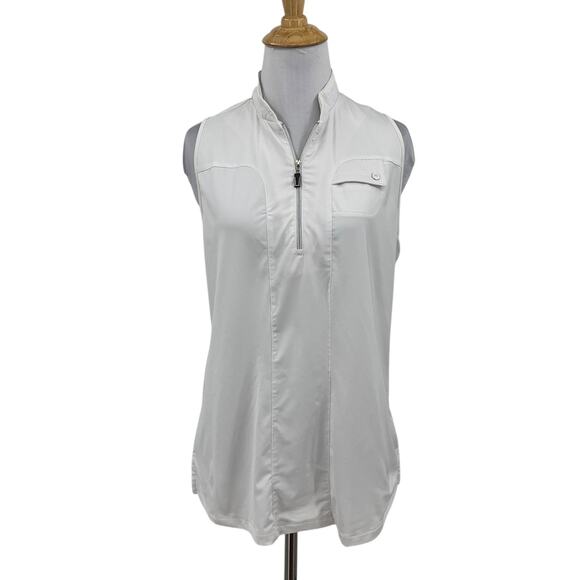 Jamie Sadock Shirt Womens M Medium White Sleeveless Racerback Quarter Zip Polo - Picture 1 of 10